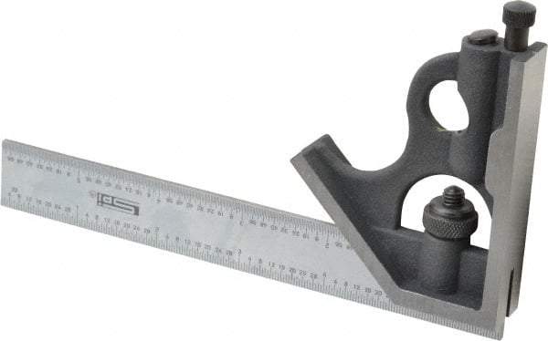 SPI - 2 Piece, 6" Combination Square Set - 1/32 & 1/64" (English/Metric) Graduation, Hardened Steel Blade, Cast Iron Square Head - Eagle Tool & Supply