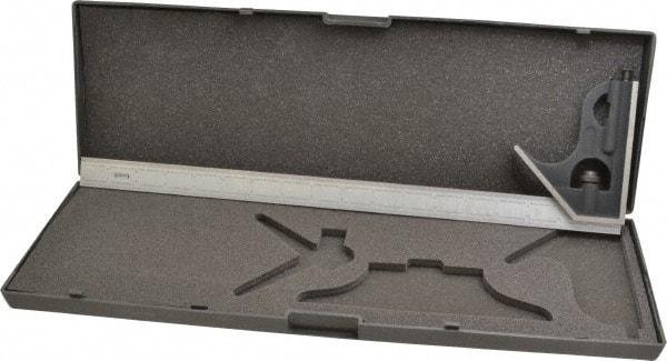 SPI - 2 Piece, 18" Combination Square Set - 1/100, 1/32, 1/50 & 1/64" (16R) Graduation, Hardened Steel Blade, Cast Iron Square Head - Eagle Tool & Supply