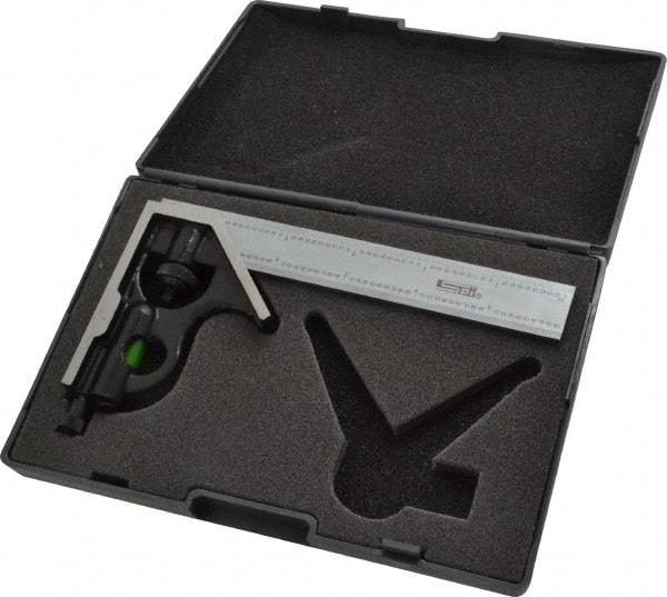 SPI - 2 Piece, 6" Combination Square Set - 1/100, 1/32, 1/50 & 1/64" (16R) Graduation, Hardened Steel Blade, Hardened Steel Square Head - Eagle Tool & Supply