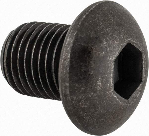 Made in USA - 3/8-24 UNF Hex Socket Drive, Button Screw - Alloy Steel, Black Oxide Finish, Fully Threaded, 1/2" Length Under Head - Eagle Tool & Supply