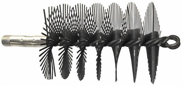 Schaefer Brush - 4-1/2" Scraper Length, 3-1/4" Diam, Flat Wire Single Spiral Flue Scraper - 7-3/4" Long, Tempered Steel Wire, 1/4" NPSM Male Connection - Eagle Tool & Supply