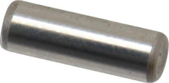 Made in USA - 1/8" Diam x 3/8" Pin Length Grade 8 Alloy Steel Standard Dowel Pin - Bright Finish, C 47-58 & C 60 (Surface) Hardness, 1,840 Lb (Single Shear), 3,680 Lb (Double Shear) Breaking Strength, 1 Beveled & 1 Rounded End - Eagle Tool & Supply