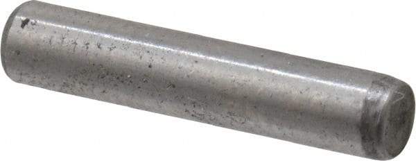 Made in USA - 1/8" Diam x 5/8" Pin Length Grade 8 Alloy Steel Standard Dowel Pin - Bright Finish, C 47-58 & C 60 (Surface) Hardness, 1,840 Lb (Single Shear), 3,680 Lb (Double Shear) Breaking Strength, 1 Beveled & 1 Rounded End - Eagle Tool & Supply