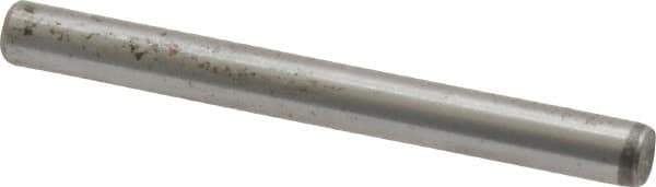 Made in USA - 1/8" Diam x 1-1/4" Pin Length Grade 8 Alloy Steel Standard Dowel Pin - Bright Finish, C 47-58 & C 60 (Surface) Hardness, 1,840 Lb (Single Shear), 3,680 Lb (Double Shear) Breaking Strength, 1 Beveled & 1 Rounded End - Eagle Tool & Supply