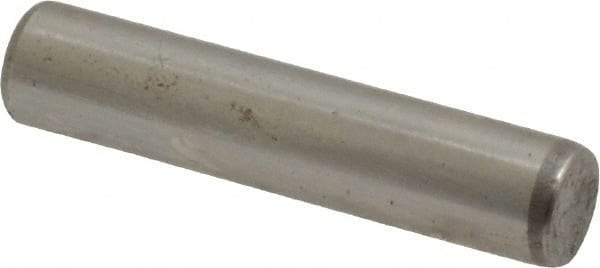 Made in USA - 3/16" Diam x 7/8" Pin Length Grade 8 Alloy Steel Standard Dowel Pin - Bright Finish, C 47-58 & C 60 (Surface) Hardness, 4,150 Lb (Single Shear), 8,300 Lb (Double Shear) Breaking Strength, 1 Beveled & 1 Rounded End - Eagle Tool & Supply
