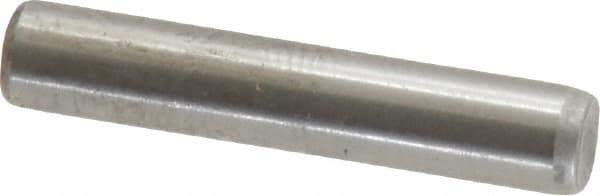 Made in USA - 3/16" Diam x 1" Pin Length Grade 8 Alloy Steel Standard Dowel Pin - Bright Finish, C 47-58 & C 60 (Surface) Hardness, 4,150 Lb (Single Shear), 8,300 Lb (Double Shear) Breaking Strength, 1 Beveled & 1 Rounded End - Eagle Tool & Supply