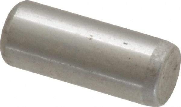 Made in USA - 1/4" Diam x 5/8" Pin Length Grade 8 Alloy Steel Standard Dowel Pin - Bright Finish, C 47-58 & C 60 (Surface) Hardness, 14,720 Lb (Double Shear), 7,360 Lb (Single Shear) Breaking Strength, 1 Beveled & 1 Rounded End - Eagle Tool & Supply