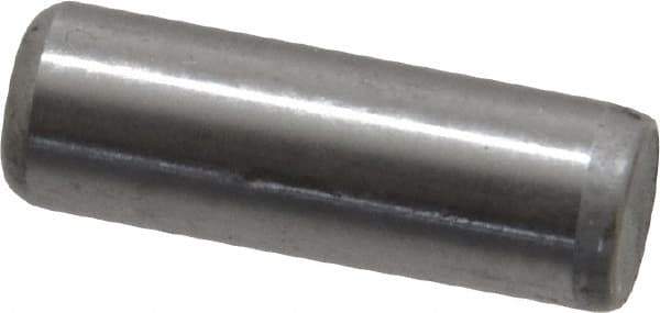 Made in USA - 1/4" Diam x 3/4" Pin Length Grade 8 Alloy Steel Standard Dowel Pin - Bright Finish, C 47-58 & C 60 (Surface) Hardness, 14,720 Lb (Double Shear), 7,360 Lb (Single Shear) Breaking Strength, 1 Beveled & 1 Rounded End - Eagle Tool & Supply
