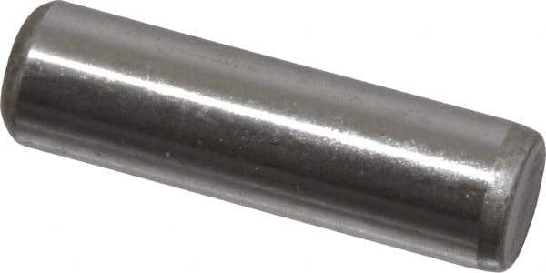 Made in USA - 1/4" Diam x 7/8" Pin Length Grade 8 Alloy Steel Standard Dowel Pin - Bright Finish, C 47-58 & C 60 (Surface) Hardness, 14,720 Lb (Double Shear), 7,360 Lb (Single Shear) Breaking Strength, 1 Beveled & 1 Rounded End - Eagle Tool & Supply