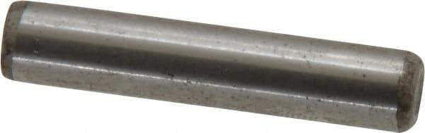 Made in USA - 1/4" Diam x 1-1/4" Pin Length Grade 8 Alloy Steel Standard Dowel Pin - Bright Finish, C 47-58 & C 60 (Surface) Hardness, 14,720 Lb (Double Shear), 7,360 Lb (Single Shear) Breaking Strength, 1 Beveled & 1 Rounded End - Eagle Tool & Supply