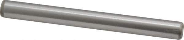Made in USA - 1/4" Diam x 2-1/2" Pin Length Grade 8 Alloy Steel Standard Dowel Pin - Bright Finish, C 47-58 & C 60 (Surface) Hardness, 14,720 Lb (Double Shear), 7,360 Lb (Single Shear) Breaking Strength, 1 Beveled & 1 Rounded End - Eagle Tool & Supply