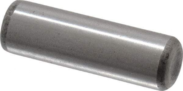 Made in USA - 5/16" Diam x 1" Pin Length Grade 8 Alloy Steel Standard Dowel Pin - Bright Finish, C 47-58 & C 60 (Surface) Hardness, 11,500 Lb (Single Shear), 23,000 Lb (Double Shear) Breaking Strength, 1 Beveled & 1 Rounded End - Eagle Tool & Supply