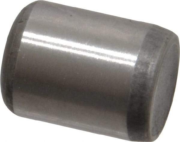 Made in USA - 3/8" Diam x 1/2" Pin Length Grade 8 Alloy Steel Standard Dowel Pin - Bright Finish, C 47-58 & C 60 (Surface) Hardness, 16,550 Lb (Single Shear), 33,100 Lb (Double Shear) Breaking Strength, 1 Beveled & 1 Rounded End - Eagle Tool & Supply