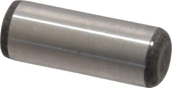 Made in USA - 3/8" Diam x 1" Pin Length Grade 8 Alloy Steel Standard Dowel Pin - Bright Finish, C 47-58 & C 60 (Surface) Hardness, 16,550 Lb (Single Shear), 33,100 Lb (Double Shear) Breaking Strength, 1 Beveled & 1 Rounded End - Eagle Tool & Supply