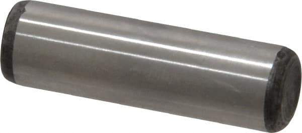 Made in USA - 3/8" Diam x 1-1/4" Pin Length Grade 8 Alloy Steel Standard Dowel Pin - Bright Finish, C 47-58 & C 60 (Surface) Hardness, 16,550 Lb (Single Shear), 33,100 Lb (Double Shear) Breaking Strength, 1 Beveled & 1 Rounded End - Eagle Tool & Supply