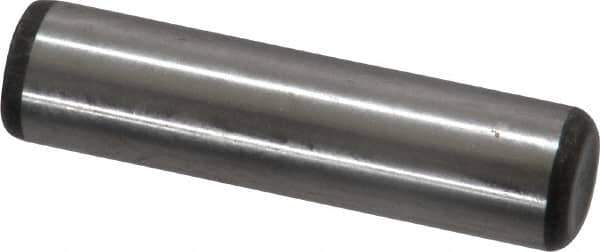 Made in USA - 3/8" Diam x 1-1/2" Pin Length Grade 8 Alloy Steel Standard Dowel Pin - Bright Finish, C 47-58 & C 60 (Surface) Hardness, 16,550 Lb (Single Shear), 33,100 Lb (Double Shear) Breaking Strength, 1 Beveled & 1 Rounded End - Eagle Tool & Supply