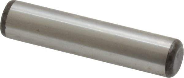 Made in USA - 3/8" Diam x 1-3/4" Pin Length Grade 8 Alloy Steel Standard Dowel Pin - Bright Finish, C 47-58 & C 60 (Surface) Hardness, 16,550 Lb (Single Shear), 33,100 Lb (Double Shear) Breaking Strength, 1 Beveled & 1 Rounded End - Eagle Tool & Supply