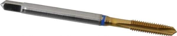 Guhring - #6-40 UNF, 3 Flute, TiN Finish, Powdered Metal Spiral Point Tap - Plug Chamfer, Right Hand Thread, 2" OAL, 0.433" Thread Length, 0.141" Shank Diam, 2B Class of Fit, Series 3908 - Exact Industrial Supply