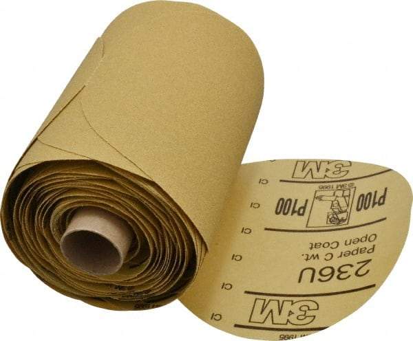 3M - 5" Diam, 100 Grit Aluminum Oxide Adhesive PSA Disc - Fine Grade, Yellow, C Weighted Backing, Flexible, Use with Random Orbital Sanders - Eagle Tool & Supply