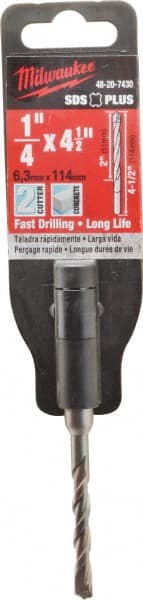 Milwaukee Tool - 1/4" Diam, SDS-Plus Shank, Carbide-Tipped Rotary & Hammer Drill Bit - Eagle Tool & Supply