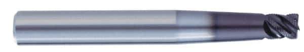 Kennametal - 1/4" Diam, 1/4" LOC, 4 Flute Solid Carbide 0.03" Corner Radius Roughing End Mill - AlTiN Finish, 4" OAL, 3/8" Shank Diam, Single End, Centercutting, 45° Helix - Eagle Tool & Supply