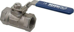 NIBCO - 1" Pipe, Reduced Port, Stainless Steel Fire Safe Ball Valve - 1 Piece, Inline - One Way Flow, FNPT x FNPT Ends, Locking Lever Handle, 2,000 WOG - Eagle Tool & Supply