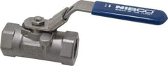 NIBCO - 1/2" Pipe, Reduced Port, Stainless Steel Standard Ball Valve - 1 Piece, Inline - One Way Flow, FNPT x FNPT Ends, Locking Lever Handle, 2,000 WOG - Eagle Tool & Supply