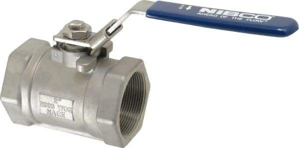 NIBCO - 2" Pipe, Reduced Port, Standard Ball Valve - 1 Piece, Inline - One Way Flow, FNPT x FNPT Ends, Locking Lever Handle, 2,000 WOG - Eagle Tool & Supply