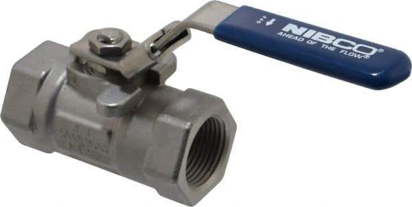 NIBCO - 3/4" Pipe, Reduced Port, Carbon Steel Standard Ball Valve - 1 Piece, Inline - One Way Flow, FNPT x FNPT Ends, Locking Lever Handle, 2,000 WOG - Eagle Tool & Supply
