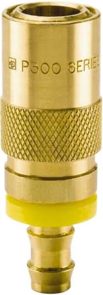 Parker - Nonthreaded Brass Hydraulic Hose Push-Lok Hose Barb Coupler & Straight Fitting - 200 psi, 3 GPM, 3/8" Hose Diam, Series Moldmate - Eagle Tool & Supply