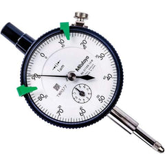 Mitutoyo - 1mm Range, 0-100 Dial Reading, 0.001mm Graduation Dial Drop Indicator - 57mm Dial, 0.1mm Range per Revolution, 0.005mm Accuracy, Revolution Counter - Eagle Tool & Supply