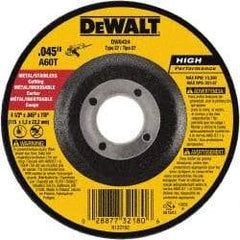 DeWALT - 60 Grit, 4-1/2" Wheel Diam, 7/8" Arbor Hole, Type 27 Depressed Center Wheel - Aluminum Oxide, Resinoid Bond, 13,300 Max RPM - Eagle Tool & Supply