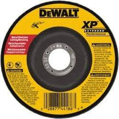 DeWALT - 24 Grit, 4" Wheel Diam, 3/32" Wheel Thickness, 5/8" Arbor Hole, Type 27 Depressed Center Wheel - Zirconia Alumina, Resinoid Bond, 15,200 Max RPM - Eagle Tool & Supply
