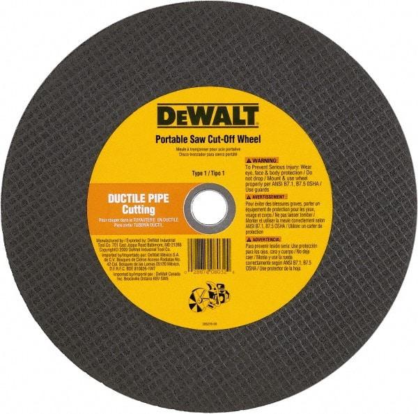 DeWALT - 12" 24 Grit Aluminum Oxide Cutoff Wheel - 1/8" Thick, 20mm Arbor, 6,400 Max RPM, Use with Gas Powered Saws - Eagle Tool & Supply