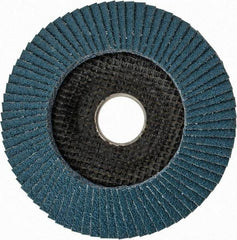 DeWALT - 60 Grit, 4-1/2" Disc Diam, 7/8" Center Hole, Type 29 Zirconia Alumina Flap Disc - 13,300 Max RPM, Poly Cotton Backing, Arbor Attaching System, Coated - Eagle Tool & Supply