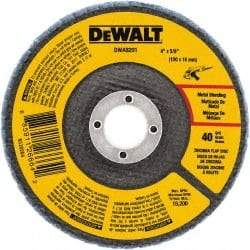 DeWALT - 40 Grit, 4" Disc Diam, 5/8" Center Hole, Type 29 Zirconia Alumina Flap Disc - 15,200 Max RPM, Poly Cotton Backing, Arbor Attaching System, Coated - Eagle Tool & Supply