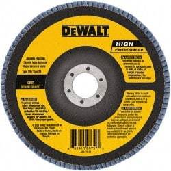 DeWALT - 60 Grit, 6" Disc Diam, 5/8-11 Center Hole, Type 29 Zirconia Alumina Flap Disc - 10,100 Max RPM, Poly Cotton Backing, Arbor Attaching System, Coated - Eagle Tool & Supply