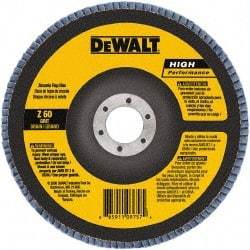 DeWALT - 80 Grit, 7" Disc Diam, 7/8" Center Hole, Type 27 Zirconia Alumina Flap Disc - 8,700 Max RPM, Poly Cotton Backing, Arbor Attaching System, Coated - Eagle Tool & Supply