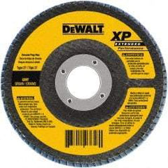 DeWALT - 80 Grit, 5" Disc Diam, 5/8-11 Center Hole, Type 29 Zirconia Alumina Flap Disc - 12,200 Max RPM, Poly Cotton Backing, Arbor Attaching System, Coated - Eagle Tool & Supply