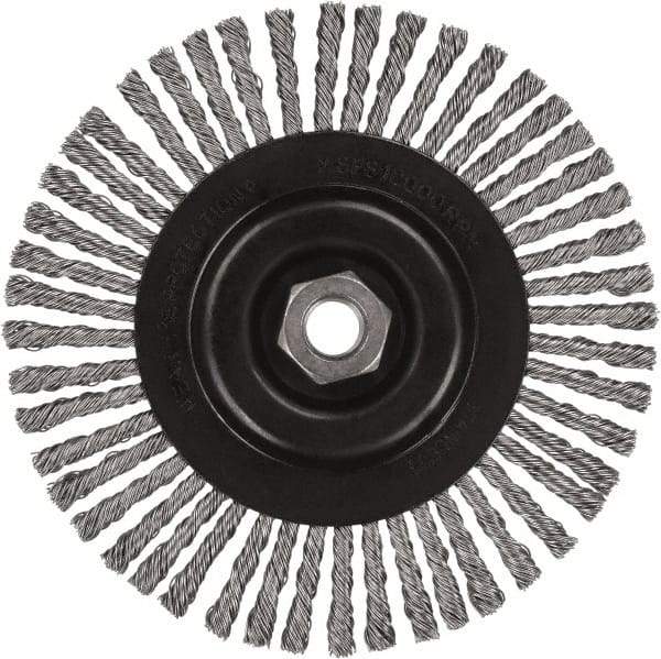 DeWALT - 6-1/2" OD, 5/8-11 Arbor Hole, Stringer Bead Stainless Steel Wheel Brush - 3/8" Face Width, 7/8" Trim Length, 0.02" Filament Diam, 9,000 RPM - Eagle Tool & Supply