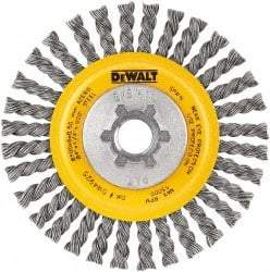 DeWALT - 5" OD, 5/8-11 Arbor Hole, Stringer Bead Steel Wheel Brush - 3/8" Face Width, 7/8" Trim Length, 0.02" Filament Diam, 12,000 RPM - Eagle Tool & Supply