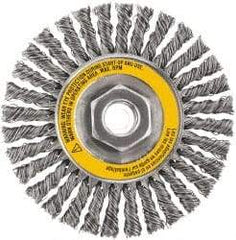 DeWALT - 4" OD, 5/8-11 Arbor Hole, Stringer Bead Stainless Steel Wheel Brush - 3/8" Face Width, 7/8" Trim Length, 0.02" Filament Diam, 20,000 RPM - Eagle Tool & Supply