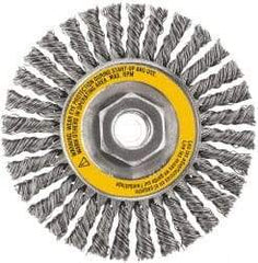 DeWALT - 4" OD, 5/8-11 Arbor Hole, Stringer Bead Stainless Steel Wheel Brush - 3/8" Face Width, 7/8" Trim Length, 0.02" Filament Diam, 20,000 RPM - Eagle Tool & Supply