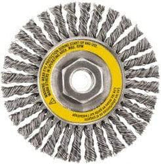 DeWALT - 6-1/2" OD, 5/8-11 Arbor Hole, Stringer Bead Stainless Steel Wheel Brush - 3/8" Face Width, 7/8" Trim Length, 0.02" Filament Diam, 9,000 RPM - Eagle Tool & Supply