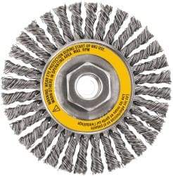 DeWALT - 5" OD, 5/8-11 Arbor Hole, Stringer Bead Steel Wheel Brush - 3/8" Face Width, 7/8" Trim Length, 0.02" Filament Diam, 12,000 RPM - Eagle Tool & Supply