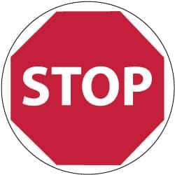 NMC - Stop, Anti-Skid Pressure-Sensitive Vinyl Floor Sign - Round, White on Red, Adhesive Backed, For Accident Prevention - Eagle Tool & Supply