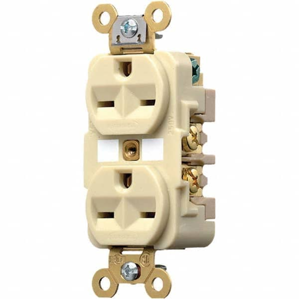 Hubbell Wiring Device-Kellems - 250 VAC 15A NEMA 6-15R Industrial Grade Ivory Straight Blade Duplex Receptacle - Eagle Tool & Supply