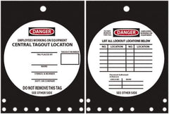 NMC - 10" High x 14" Long, DANGER - EMPLOYEES WORKING ON EQUIPMENT CENTRAL TAGOUT LOCATION, English Safety & Facility Lockout Tag - Tag Header: Danger, 2 Sides, Black, Red & White Rigid Plastic - Eagle Tool & Supply