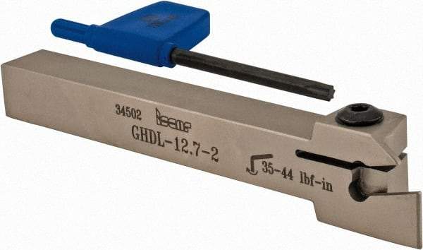 Iscar - External Thread, 0.32" Max Depth of Cut, 0.016" Min Groove Width, 4-1/2" OAL, Left Hand Indexable Grooving Cutoff Toolholder - 0.062 Seat Size, 1/2" Shank Height x 1/2" Shank Width, GI../GPV/TIP Insert Style, GHD Toolholder Style, Series Cut Grip - Eagle Tool & Supply
