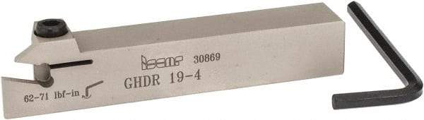 Iscar - External Thread, 0.4" Max Depth of Cut, 0.157" Min Groove Width, 4-1/2" OAL, Right Hand Indexable Grooving Cutoff Toolholder - 3/4" Shank Height x 3/4" Shank Width, GI.., GPV.., TIP.. Insert Style, GHD Toolholder Style, Series Cut Grip - Eagle Tool & Supply